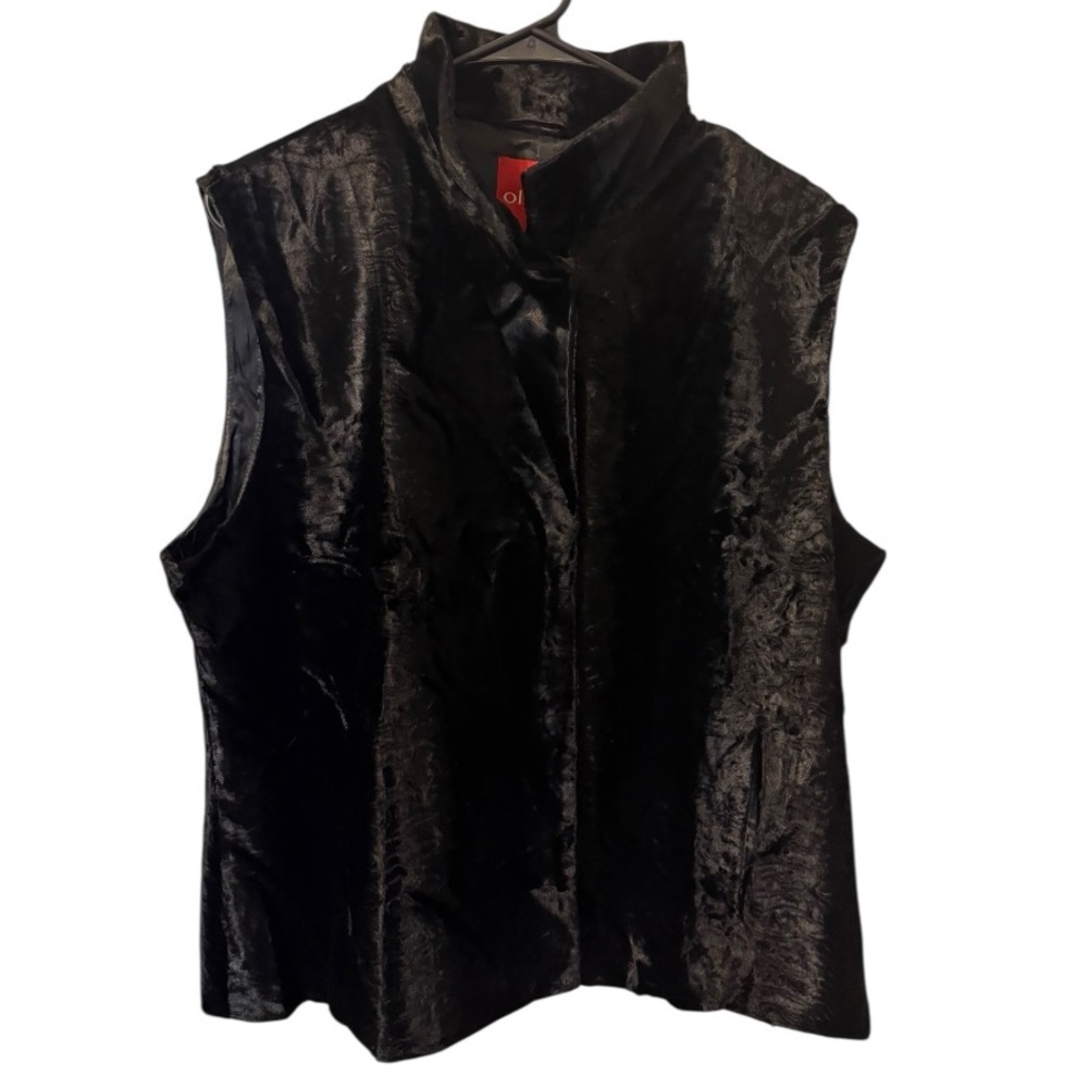 Vintage Olsen Black Collar Up Faux Fur Vest Pockets SZ US 12/ EUR 44 Y2K - Picture 2 of 9